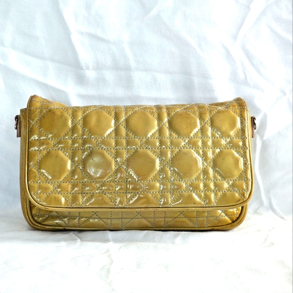 Dior Beige Patent Leather Flap Chain Clutch - Picture 1 of 8